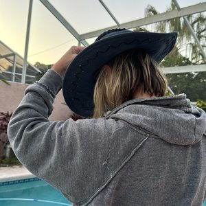 Vintage Leather Outback Dusty Blue Cowboy Hat